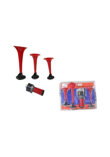 Ahmet Otomotiv 3 Borulu Havalı Korna 12 Volt Motorlu Kırmızı
