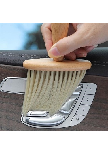 Ollevra Araba İçin Ahşap Saplı Yumuşak Kıl Fırça Detaylı Toz Alma Temizleme Fırçası