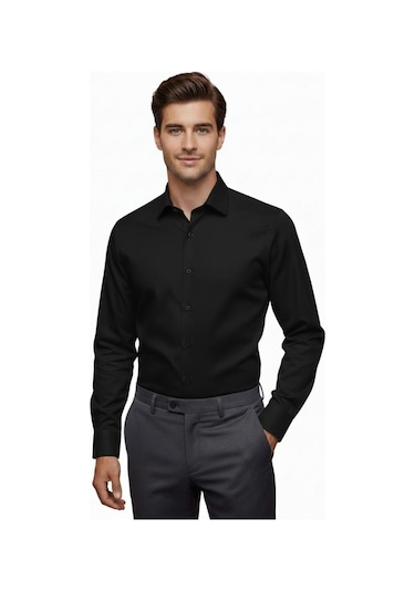 Erkek Silim Fit Uzun Kol Gömlek Bgl-st04867 Siyah