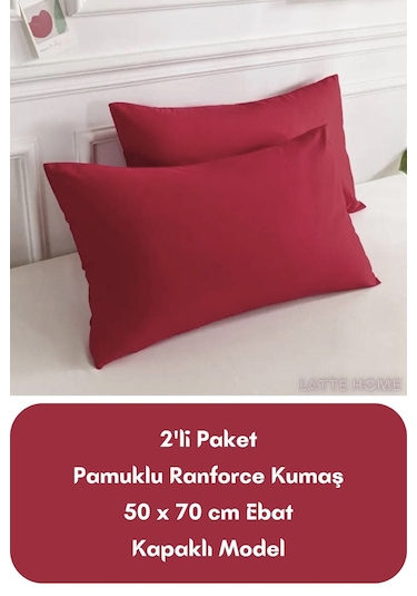 Bordo Renkli Ranforce Pamuklu Kumaş Kapaklı Yastık Kılıfı 2'li Pa