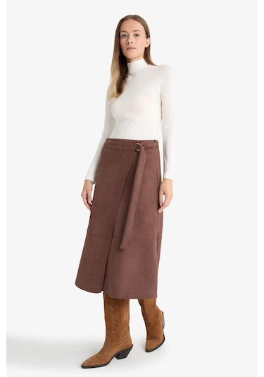 Defacto Wrap Süet Midi Etek G1109ax25aubn539 Kahve
