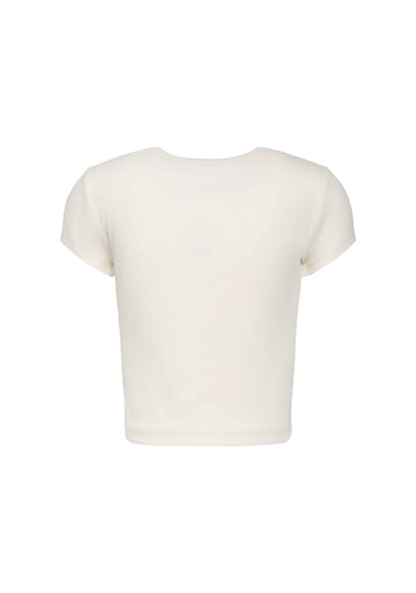 Calvin Klein Kadın Woven Label 2x2 Baby Rib Baby T-shirt-13051 Calico