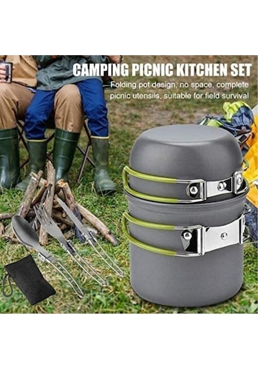 Ranyeek 1-2 Kişilik Taşınabilir Kamp Tencere Seti, Anti Yapışkan Aluminyum, Katlanabilir Kollü, Misket Çanta İle Dış Mekan Pişirme Gereci - Turuncu Turuncu