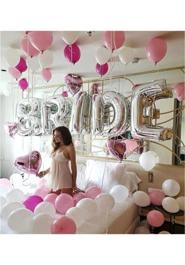 Gümüş Renkli Bride 100 Cm Büyük Boy Folyo Balon Seti
