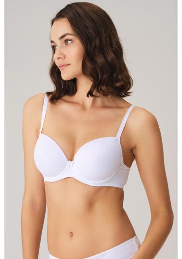 Balenli Desteksiz Dolgusuz Askıları Çıkabilen Günlük Klasik T-shirt Sütyeni Beyaz