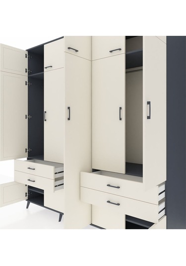 Kronos Dolap 12 Raflı 4 Çekmeceli 2 Askılı 220x59x243 Antrasit-aytaşı/aytaşı Aytası/aytası