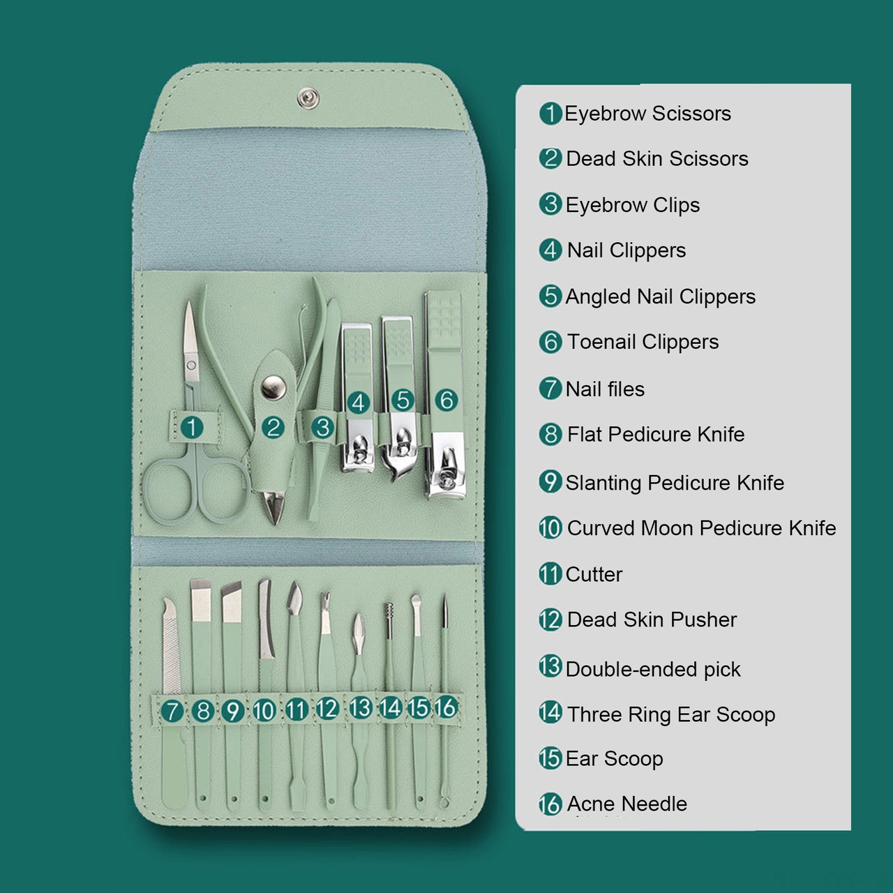 Yaleker Stainless Steel Pedikür Ve Manikür Seti 12 Parça Çelik Kesici Ve Bakım Aletleri Foldable Siyah Seri Diğer