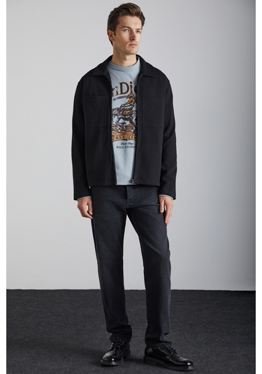 CALPE Erkek %100 Pamuk Siyah Ceket