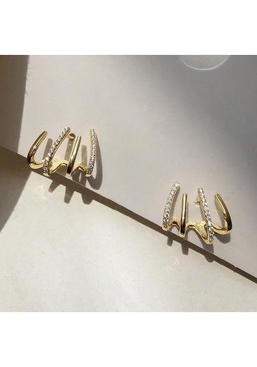 Altın Moda Zarif Rhinestone Dekor Kulak Manşet Küpe Kadın İçin 2023 Yeni Varış Noel Hediyesi Damızlık Küpe Altın