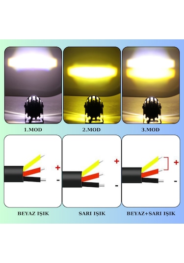 Motosiklet Scooter Mini Sis Farı Set Delici Işık Beyaz Sarı Metal