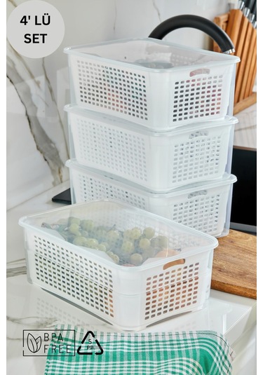 Süzgeçli Saklama Kabı Sızdırmaz Kapaklı 5 Lt - Beyaz Beyaz