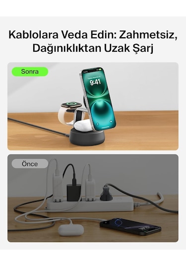 Belkin Ultracharge Pro Magsafe Uyumlu 3 Ü 1 Arada Qi2 25w Kablosu