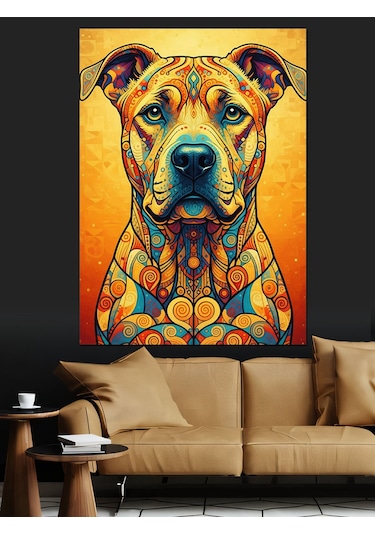 Neon Renkli Köpek Portresi Dekoratif Kanvas - Mdf Ahşap Tablo