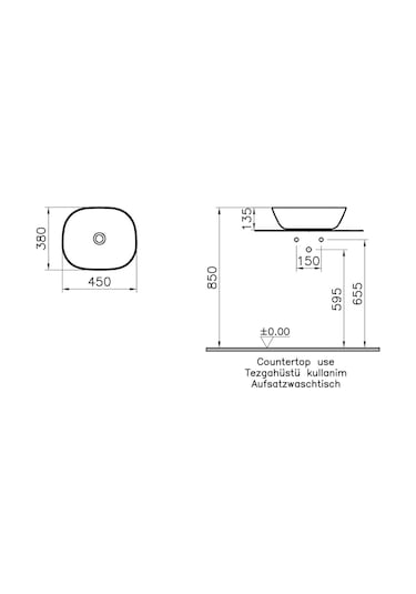 Vitra Plural Kare Alçak Çanak Lavabo 45 CM Beyaz 7810B403-0016