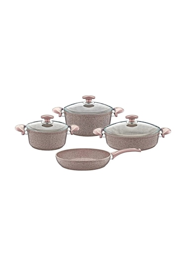 Myfaır Club - 3005 - 7 Parça - Bio Granit -tencere, Tava, Çeyiz Seti, S.kahve Gövde - S.kahve Detay Sütlü Kahverengi