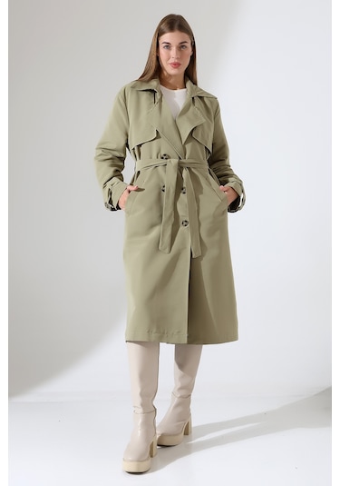 Amazon Keten Kumaş Diz Altı Yumuşak Dokulu Düğmeli Astarlı Trenç Kot Mint Yeşil Mint Yeşili