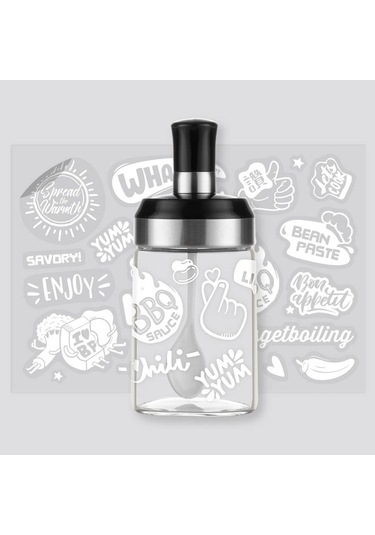 Fastbuy Şeffaf Cam Kavanoz Baharatlar Tuz Şeker Saklama Kabı Kaşık Kapaklı