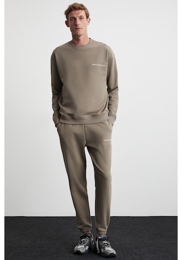 Marshall Erkek Pamuklu Içi Polarlı Nakışlı Relaxed Vizon Eşofman Takımı