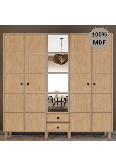 Meşe 5 Kapak Mdf Ayaklı Tasarım Gardırop Rota