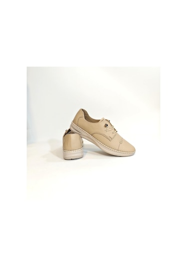 Voyager 9523 Bej Hakiki Deri Bayan Ayakkabı Bej