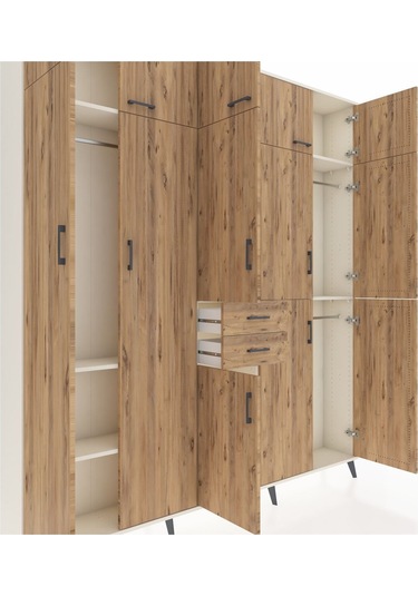 Arges Dolap 10 Raflı 2 Çekmeceli 3 Askılı 220x30x243 Aytaşı-çam/çam Atlas Çam/atlas Çam