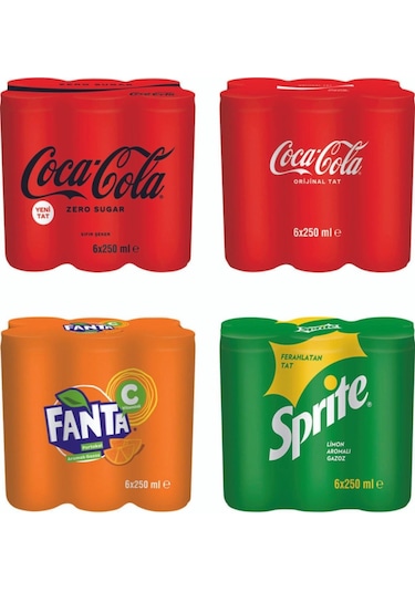 Coca Cola + Fanta + Sprite 4'lü 6 x 250 ML