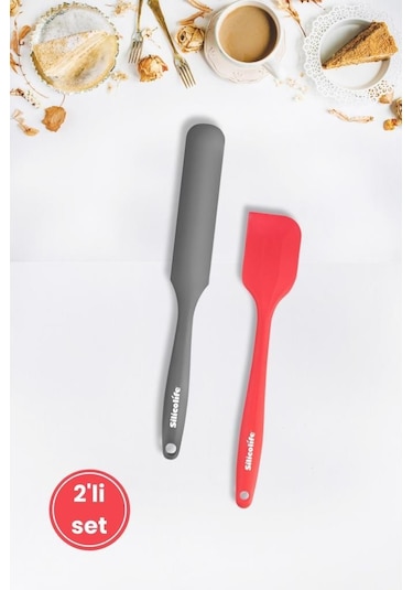 2 Li Pasta Spatula Seti, Silikon Yanmaz Yapışmaz Spatula Ve Çikolata Krema Reçel Sıvama Bıçağı Seti Renkli