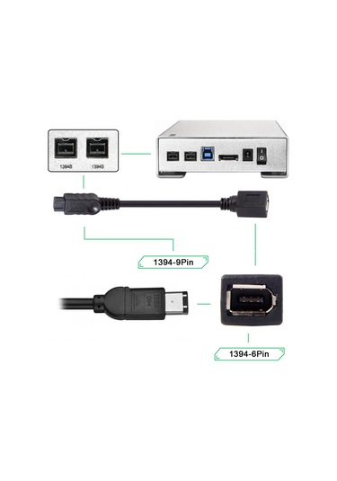 Cbtx CY FW-012-BK 1394 FireWire Adaptör Kablosu 6F-9M 20 cm Siyah