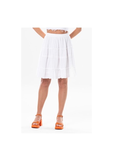 Benan Beli Lastikli Kısa Yazlık Müslin Etek Beyaz Byz-beyaz Beyaz