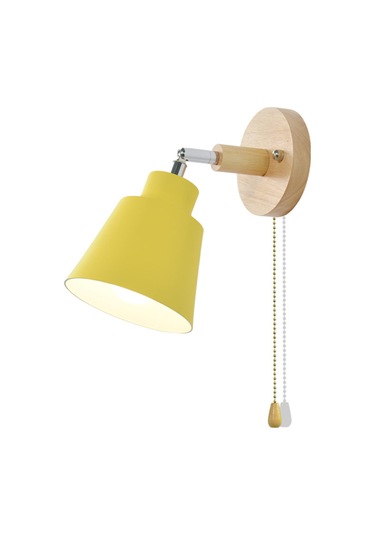 Reedark Modern Nordic Duvar Lambası: Minimalist Tasarım, Ahşap Düğme, Yatak Odası Ve Oturma Odası Dekorasyonu, E27 Ampul Hariç , 10cm Taban, Sarı Renk. Diğer