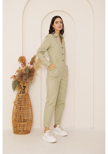 Yeşil Cepli Gabardin Tulum Dm4004 Yeşil