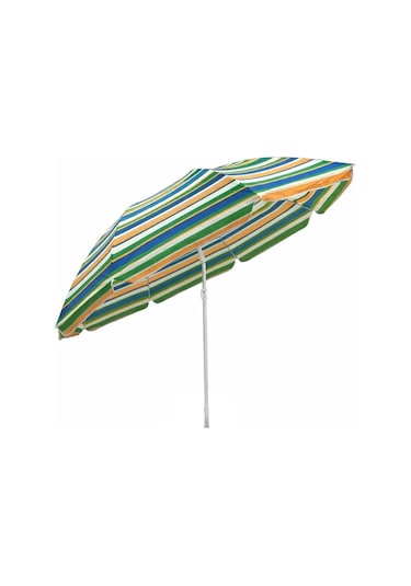 Turuncu-yeşil Çizgili 170 Cm Ayarlanabilir Polyester Ekose Kumaş Plaj Şemsiyesi