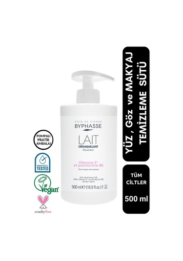 Byphasse Makyaj Temizleme Sütü Pratik Pompalı Ambalaj Tüm Cilt Tipleri 500 ML