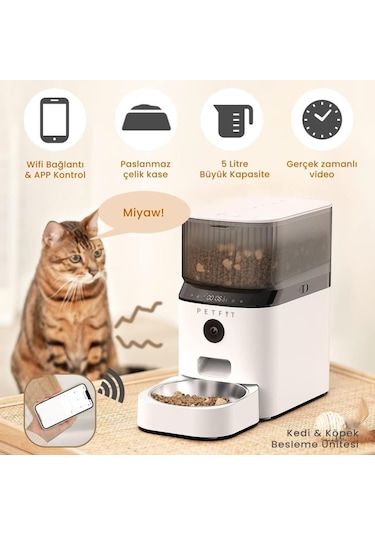 Petfit Autodine X 5l Wi-fi Kameralı Akıllı Otomatik Kedi Köpek Mama Kabı Besleme Ünitesi Sesli Komut+çelik Kase+app Kontrol