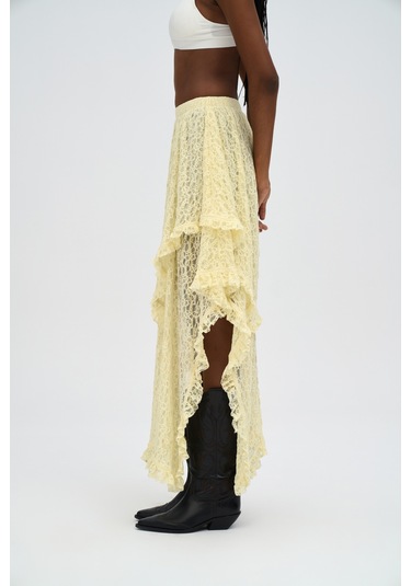 Mireya Asimetrik Sarı Dantel Etek sarı