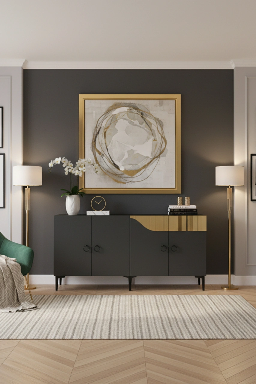 Ka1514ag Gama150 Konsol, Kahve Köşesi, Tv Sehpası Antrasit-gold 150cm Antrasit