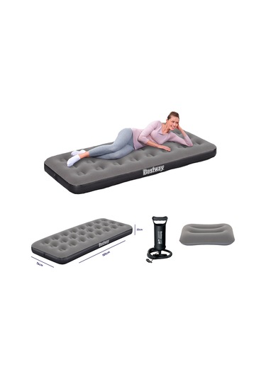 Bestway Single Tek Kişilik Şişme Yatak + El Pompası Ve Yastık 185x76x22cm 671gy Bw142 Gri