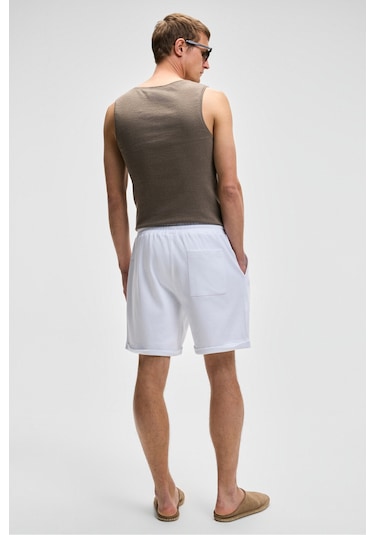 Grimelange YOURI Erkek Beli Lastikli Arka Tek Cepli Relaxed Fit Beyaz Şort