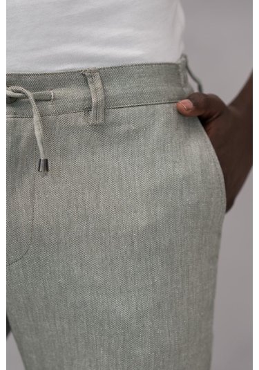 Notra Beli Lastikli Ve İplikli Slimfit Pamuklu Jogger Pantolon Yeşil