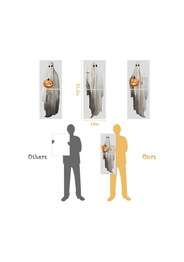 Gajeena Halloween Penceresi Dekorasyon Seti: Büyük Boy Beyaz Hayalet Kabak Işıklı Çift Taraflı Pvc Pencere Sticker - Tekrarlı Kullanımlı Ev Dekoru Beyaz