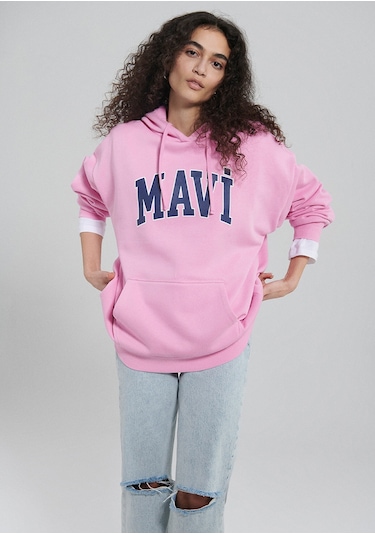 Mavi - Mavi Logo Baskılı Kapüşonlu Pembe Sweatshirt 1600361-71038 Pembe