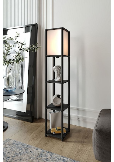 Ravilo Sakura Raflı Lambader Siyah, 1. Sınıf Mdf Ve Pvc Başlık Siyah