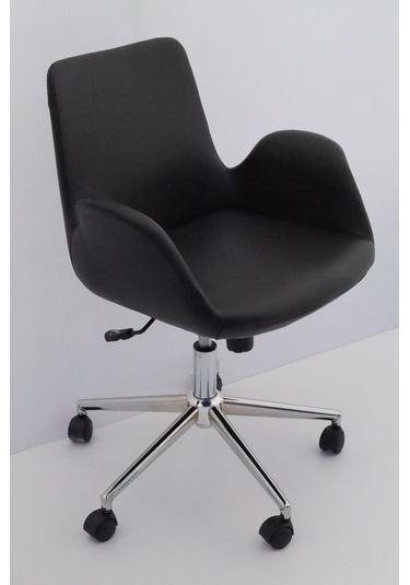 Hava Siyah Deri Ofis Sekreter Çalışma Sandalyesi