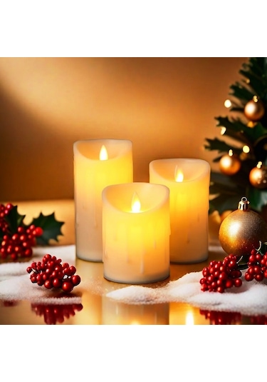 Vıp Kalite 3 Adet Büyük Orta Küçük Titrek Yanan Mum Sallanan Mum Led Işıklı Mum Pilli Mum Led Mum