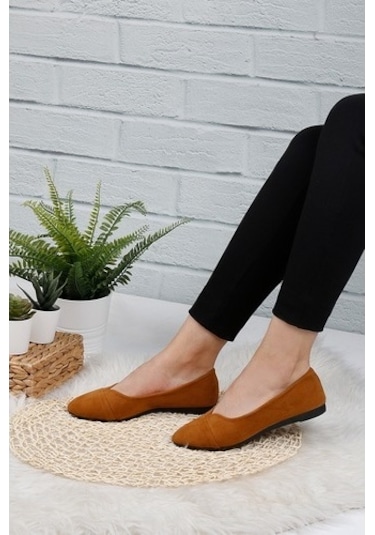 Taba Renk Bayan Süet Babet Ayakkabı Taba