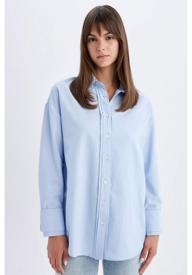 Defacto Relax Fit Poplin Uzun Kollu Gömlek Tunik C9430AX24SMBE429 Mavi Defacto Relax Fit Poplin Uzun Kollu Gömlek Tunik C9430AX24SMBE429 Mavi
