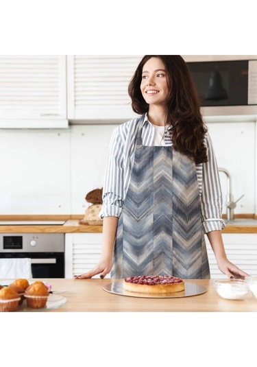 Mavi Geometrik Desen Mutfak Önlüğü Keten Kumaş, Uluslararası Yıkama Ve Solmama Sertifikası Çok Renkli