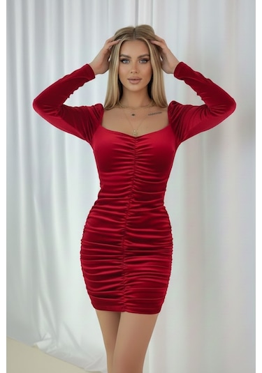 Zedefx Kadın Slim Fit Zarif Elbise Kırmızı