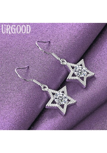 925 Ayar Gümüş Aaa Zirkon Yıldız Damla Küpe Moda Takı