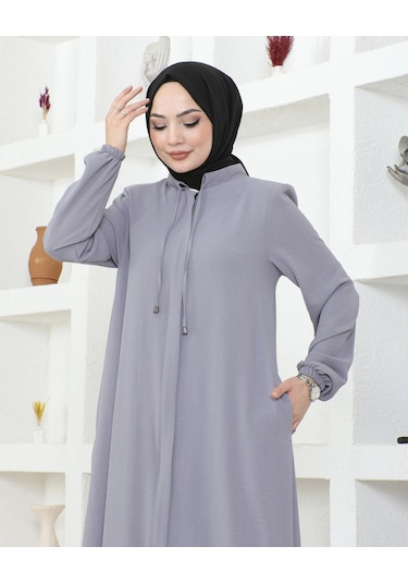 Nevayla Moda Salaş Kesim Aerobin Kumaş Ferace / Gri - F137